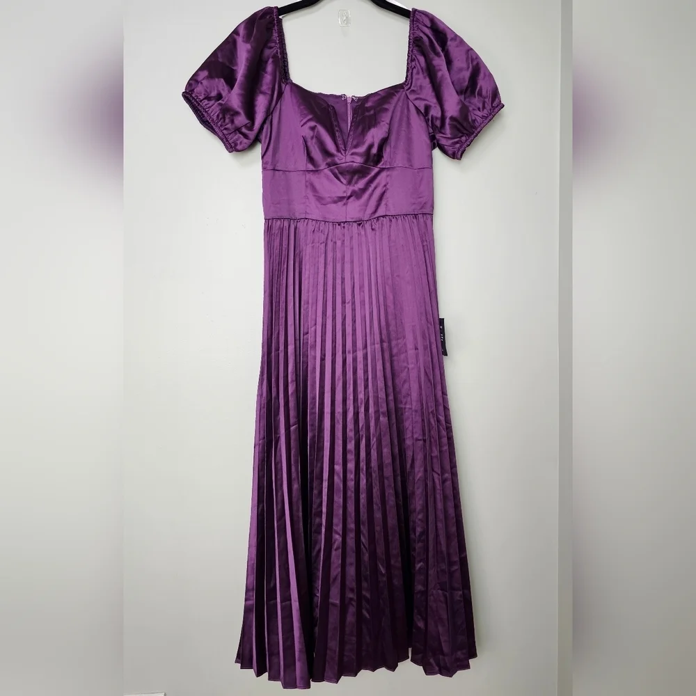 Lulus Flawless Forever Dark Purple Satin Pleated Midi Dress - Picture 10 of 13